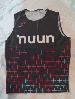 Pactimo Black Sleeveless Performance Tank with Red and Light Blue Plus Graphics